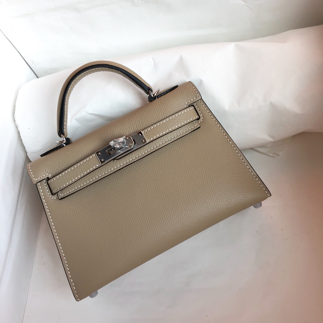 Hermes Kelly Mini II Bag 19CM In Light Grey Epsom Leather